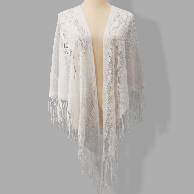 Shawl Wrap Winter - Chusta ślubna z frędzlami, trójkątna, z